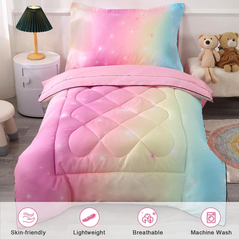 Wowelife 4 Piece Toddler Bedding Sets for Girls Pink Toddler Girl Bedding Set Toddler Bed Sets for Girls Stars Princess Comforter Set with Comforter, Flat Sheet, Fitted Sheet, Pillowcase, Pink - Image 5